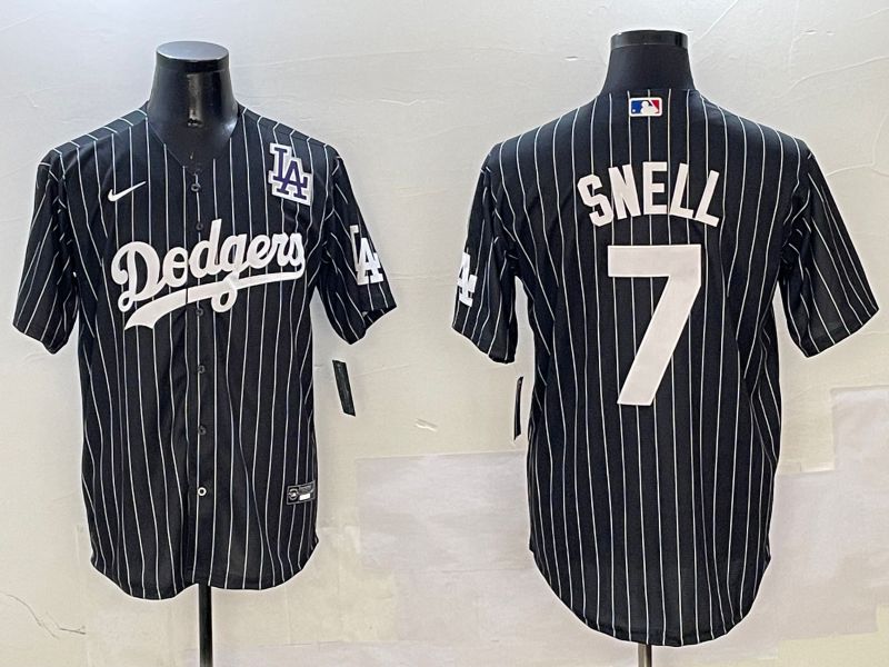 Men Los Angeles Dodgers 7 Snell Black Stripe Jointly Name 2025 Nike MLB Jersey style 7